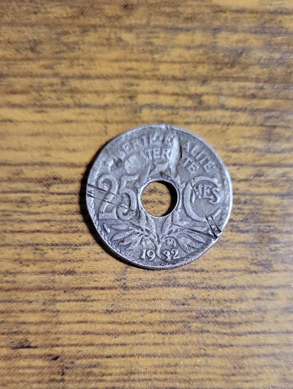 Vintage 1932 French 25 Centimes Coin- Silver Tones